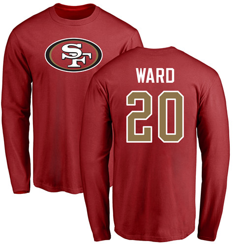 Men San Francisco 49ers Red Jimmie Ward Name and Number Logo #20 Long Sleeve NFL T Shirt